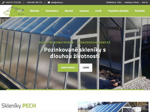 skleníky pech - montované skleníky - skleníky bez tmelené zasklení - šroubovaná konstrukce - doprava po celé české republice