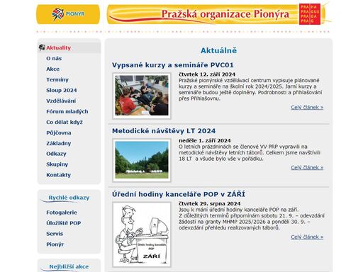 pražská organizace pionýra zastřešuje činnost spolku pionýr v praze