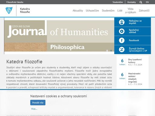 hlavní webové stránky filozofické fakulty univerzity palackého v olomouci