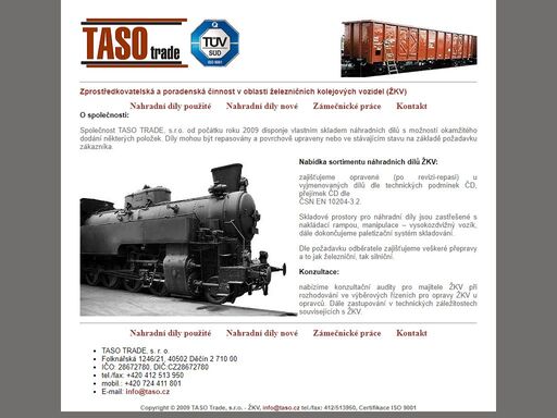 taso.cz - železniční kolejová vozidla, náhradní díly, žkv, podvozky, brzdy, pružiny, kovovýroba