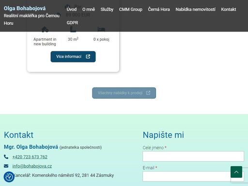 olga bohabojová - realitní makléř černá hora. nabízím vám představení nemovitostí na prodej, zprostředkování prodeje včetně všech dokumentů.