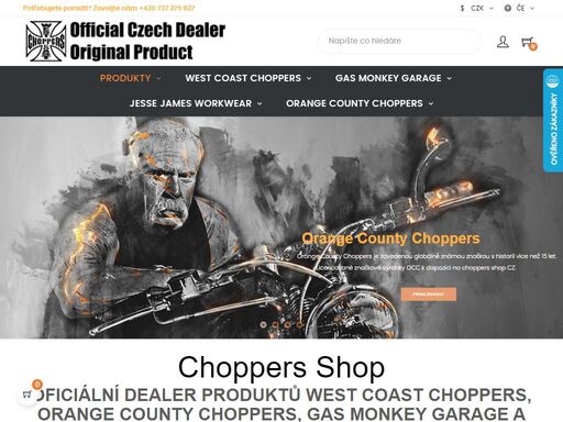choppers shop oficiální dealer oblečení a produktů west coast choppers, orange county choppers, gas monkey garage a jesse james workwear.
