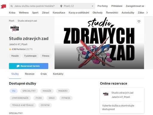 kontaktní informace pro studio zdravých zad na adrese jateční 47, plzeň. ?hodnocení ověřených zákazníků a online rezervace již za 11 sekund.