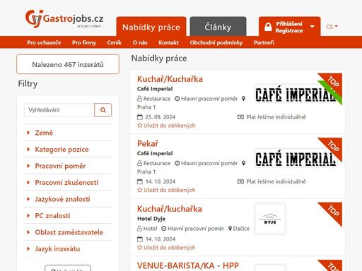 internetový server pro pracovní příležitosti v hotelnictví, gastronomii, lázeňství a cestovním ruchu