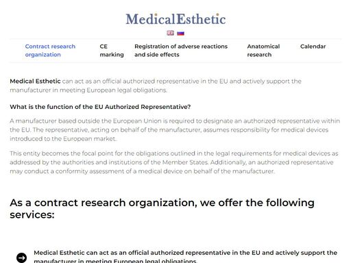 medical esthetic can act as an official authorized representative in the eu and actively support the manufacturer in meeting european legal obligations. what is