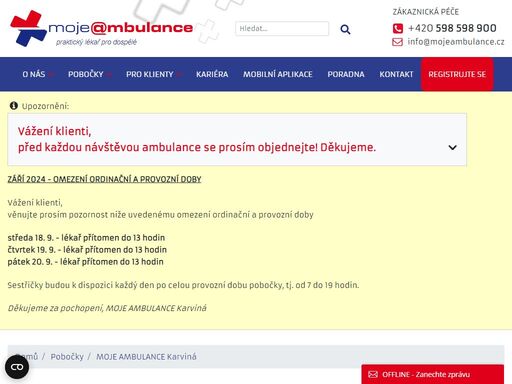 moje ambulance – největší síť ordinací praktických lékařů pro dospělé v čr. 12hodinová ordinační doba, online registrace i objednávka, hrazeno ze zp. 