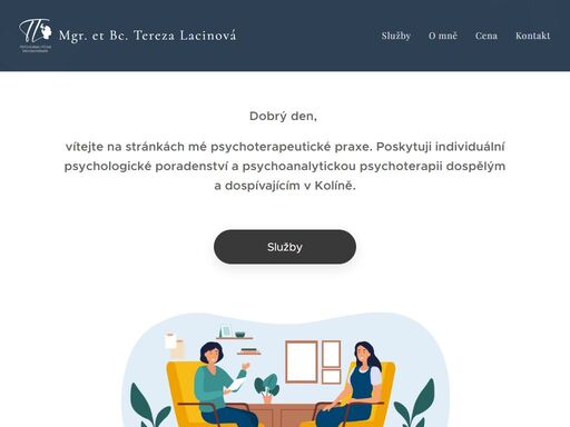 vítejte na stránkách mé psychoterapeutické praxe. poskytuji individuální psychologické poradenství a psychoanalytickou psychoterapii dospělým a dospívajícím v kolíně.