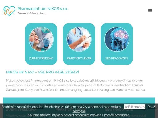 naše společnost pharmacentrum nikos s.r.o byla založena 26. března 1997 především za účelem provozování lékárenské činnosti a provozování zdravotní péče v nestátním zdravotnickém zařízení.