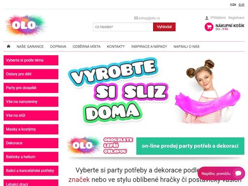 olo.cz - okouzlete lepší oslavou - on-line prodej party dekorací a potřeb