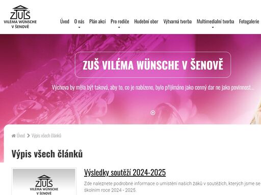 základní umělecká škola viléma wünsche v šenově se věnuje uměleckému vzdělávání více než 200 dětí. zájemci o studium hudebního oboru si mohou vybrat z široké škály studijních zaměření. ve výtvarném oboru nabízíme dvě odlišná studijní zaměření, je to komplexní výtvarná tvorba a multimediální tvorba.