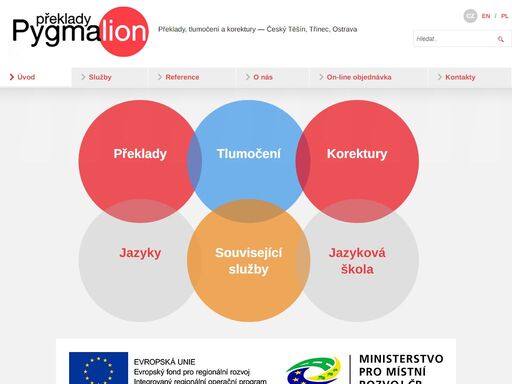 překladatelské centrum pygmalion® se sídlem v českém těšíně, pobočkami v třinci a v ostravě, se zaměřuje na překlady a tlumočení ve všech jazykových kombinacích.