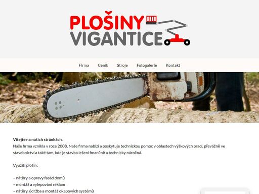 vítejte na našich stránkách.naše firma vznikla v roce 2008. naše firma nabízí a poskytuje technickou pomoc v oblastech výškových prací, převážně ve stavebnictví a také tam, kde je stavba lešení finančně a technicky náročná. využití plošin: - nátěry a opravy fasád domů- montáž a vylepování reklam- nátěry, údržba a montáž okapových systémů- kácení a pořez