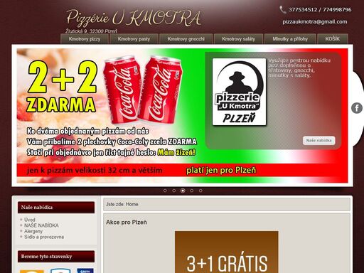 pizza u kmotra plzeň - nabídka pizz tří velikostí, těstovin, gnocchi a minutek