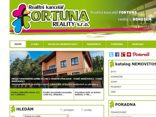 fortuna reality, realitní kancelář pro celé jižní čechy - prodej a pronájem bytů, prodej domů, pozemků a ostatních realit.