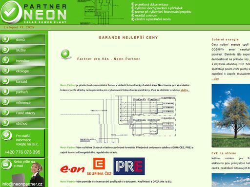 fotovoltaická, photofoltaic, sluneční, solární, elektrárna, energie, neonpartner, nuzík, fve, montáže, panely, měniče,
instalace, nejnižší cena, test, ekologie
fotofoltaické elektrárny na klíč