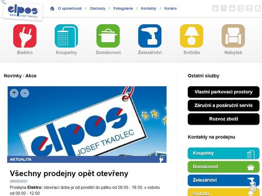 elpos josef tkadlec, spol. s r.o., prodej, elektro, světelné studio, interiéry a kuchyně hanák, železářství, domácí a kuchyňské potřeby, porcelán, sklo