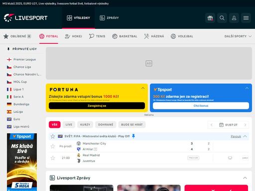 livesport: live výsledky, livescore i všechny dnešní fotbalové výsledky a zprávy. ms klubů 2025, euro u21 a dalších více než 1000+ fotbalových soutěží z celého světa.
