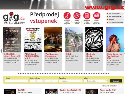 gig.cz sms vstupenky, předprodej, soutěže