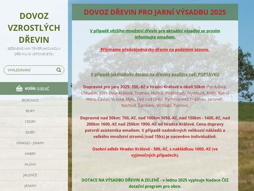 internetové zahradnictví, prodej vzrostlých stromů, keřů a vícekmenů, dovážíme stromy po celé čr.