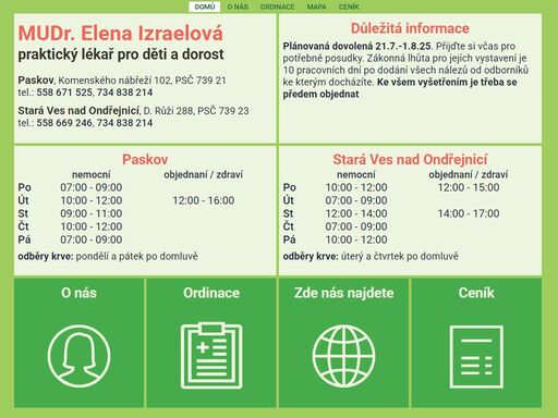 dětská lékařka paskov, stará ves nad ondřejnicí, praktická lékařka pro děti a dorost. ordinační hodiny