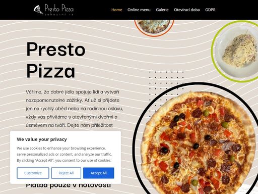 přivítejte lahodný svět chutí s presto pizza! naše čerstvé a kvalitní ingredience spojené s rychlým rozvozem přinášejí neodolatelný pizzový zážitek přímo k vám domů. objednejte si teď a dejte svým chuťovým pohárkům tu nejlepší italskou nálož!