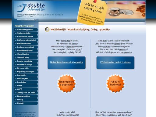 nebankovní půjčky, půjčky, půjčka, konsolidace, konsolidace půjček, půjčka bez registru, americká hypotéka, úvěr, úvěry, exekuce již 30 let nabízíme nebankovní půjčky klientům, ke kterým se banky otočily zády. máte záznam v registru? nechcete platit žádné poplatky? více informací…