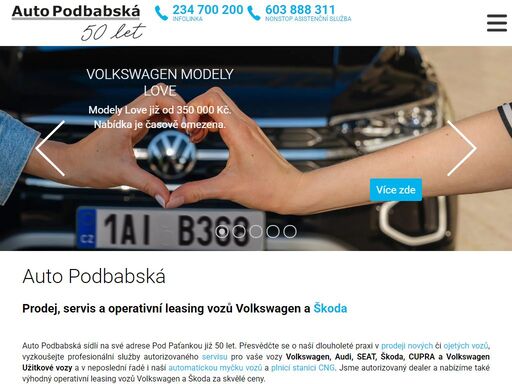 auto podbabská v praze nabízí prodej nových i předváděcích vozů volkswagen a škoda, autorizovaný servis, prodej originálních dílů, operativní leasing atd.