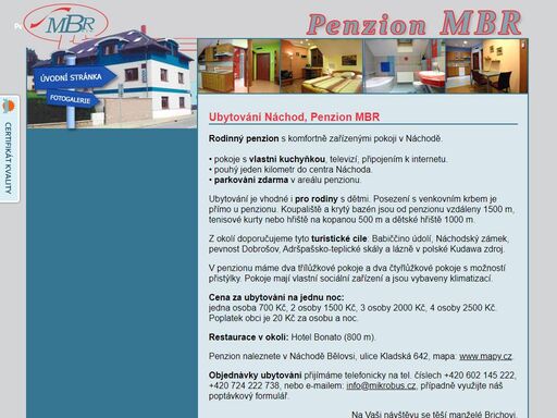 penzion mbr, ubytování v rodiném penzionu nedaleko centra náchoda