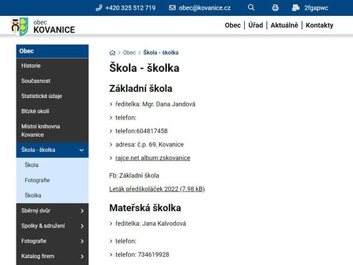 oficiální stránky obce kovanice