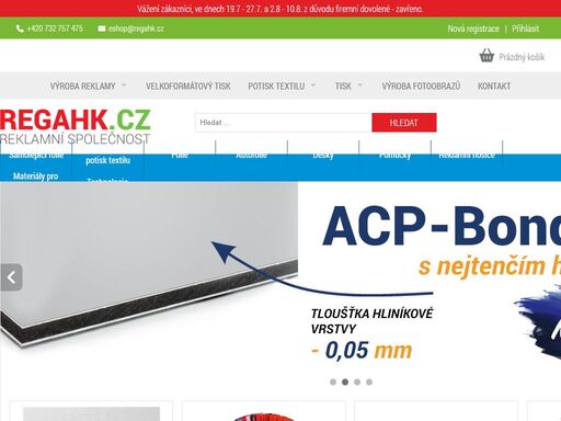 prodej fólií, samolepících fóli, desek, reflexních fólií a pomůcek pro signmaking, výroba reklamy, velkoformátový tisk, potisk textilu