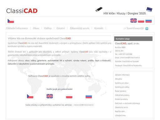 stránka společnosti classicad, zabývajíce se tvorbou a prodejem cad software