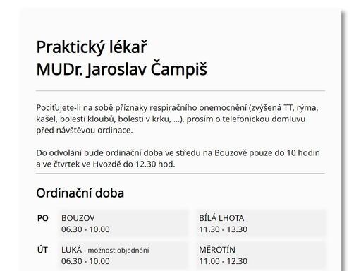 ordinace mudr. jaroslav čampiš praktický lékař pro dospělé.