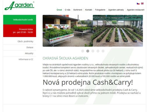 okrasná školka agarden - produkce a prodej okrasných rostlin, velkoobchod rostlin, realizace zahrad