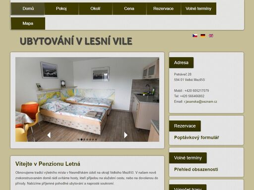 penzion letná. ubytování v lesní vile na okraji velkého meziříčí. vhodné na dovolenou i na služební cestu. levné a přitom komfortní bydlení v přírodě