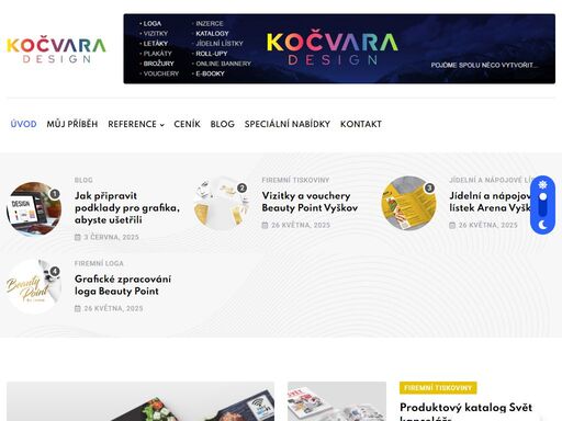 jmenuji se jan kočvara a od roku 2005 tvořím jako grafik pod značkou kočvaradesign. svým zákazníkům nabízím komplexní grafické služby na klíč.