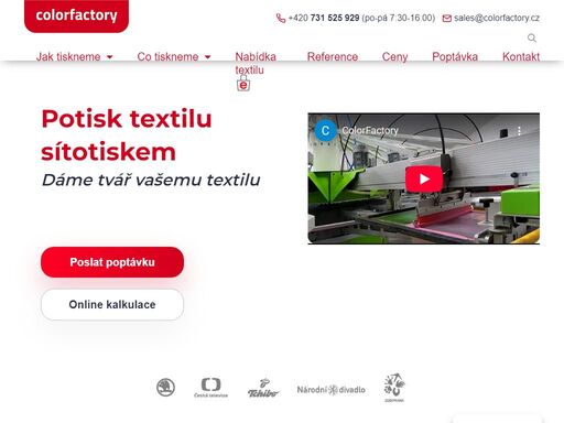 colorfactory.cz je tiskárna, která pro vás tiskne trička, látkové tašky, vaky na záda a ostatní textil pomocí kvalitní a léty ověřené techniky sítotisku.