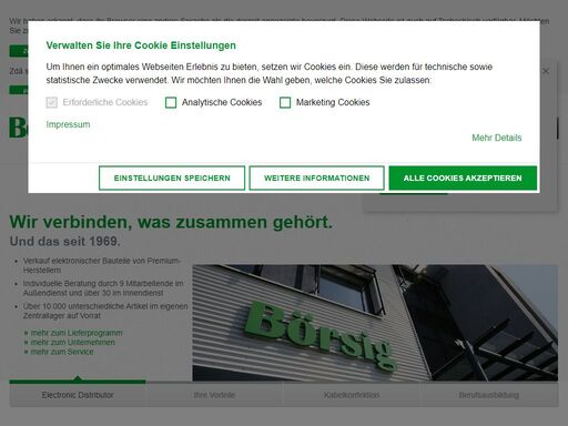 die börsig gmbh bietet als elektronik distributor elektronische bauteile wie stecker, relais, schalter, werkzeuge, kabel und kabelkonfektionen an.
