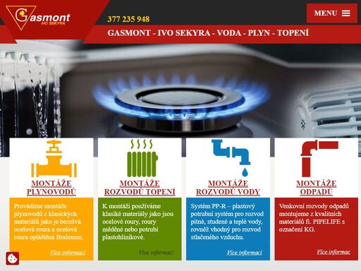 voda - plyn - topení - plzeň / gasmont - ivo sekyra, montáže plynovodů, montáže rozvodů topení, montáže rozvodů vody, montáže odpadů