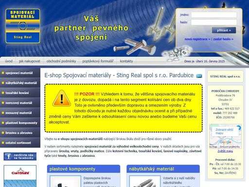 e - shop spojovací materiály - dodavatel spojovacích materiálů - sting real pardubice