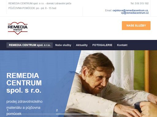 remedia centrum spol. s r.o. zajišťuje domácí zdravotní péči, pečovatelskou službu, prodej zdrav. materiálu a také zapůjčení zdrav. a kompenzačních pomůcek. 