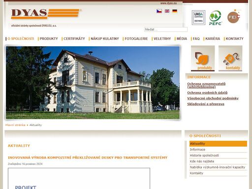 dyas.eu, a.s. - výrobce kvalitních celobukových a kombi překližek, laťovek a rámových lišt.