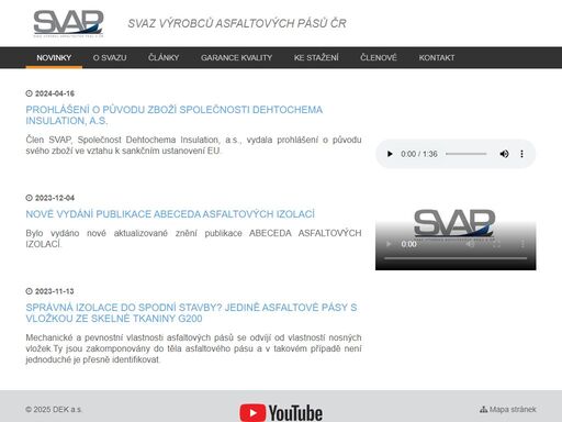 >zůstaňte v obraze. svaz výrobců asfaltových pásů v čr sdružuje výrobce i dodavatele. zároveň poskytuje informace z oblasti asfaltových pásů pro hydroizolace staveb.
