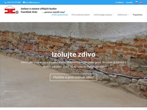 kompletní izolace a sanace vlhkého zdiva od návrhu až po realizaci. doporučíme a aplikujeme vhodnou metodu podle typu zdiva. sanace zdiva profesionálně.