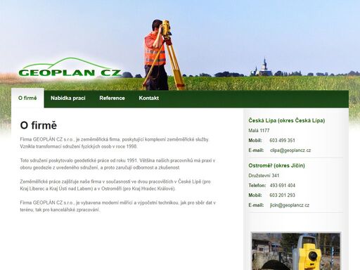 firma geoplán cz spol. s r.o. působí v oboru geodezie se zaměřením na vypracování geometrických plánů, vytyčování hranic, zaměření pozemních sítí a vytyčení staveb. firma vykonává geodetické práce v okrese česká lípa, liberec, mladá boleslav, jičín, hradec králové a další.