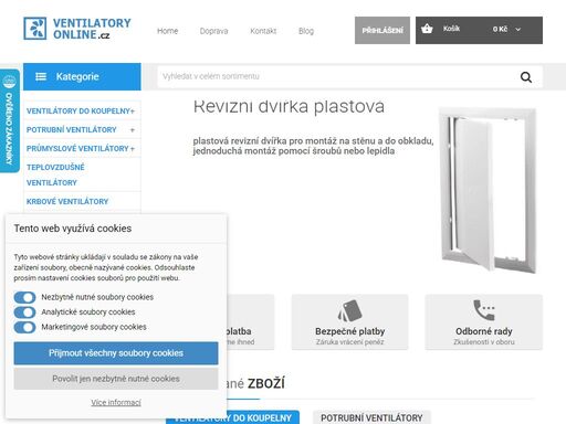 e-shop s podporou kamenné prodejny v libochovicích specializovaný na ventilátory, revizní dvířka, větrací mřížky a vzduchotechnické potrubí.
