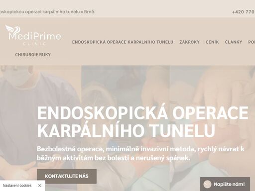 endoskopická operace karpálního tunelu.
trápí vás bolesti rukou? navštivte mediprime clinic v brně, kde pod vedením mudr. jakuba holoubka nabízíme špičkovou chirurgii ruky a endoskopickou operaci karpálního tunelu. tato moderní metoda minimalizuje bolest a urychluje rekonvalescenci. objednejte se online a zjistěte více o našich službách ještě dnes!