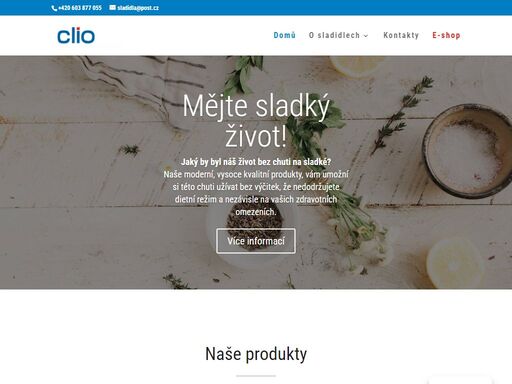 naše produkty pro slazení slouží především při kontrole příjmu cukru, pro diabetické diety a pro redukční diety. výrobky firmy clio.