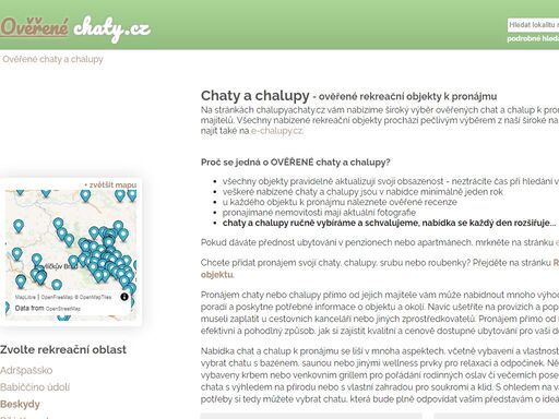 databáze ověřených chat a chalup po celé čr. aktuální fotografie, hodnocení. kontakt přímo na majitele.