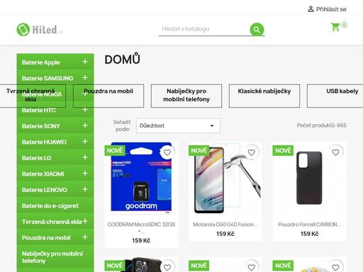 prodej baterií, ochranných skel, nabíječek a dalších doplňků pro mobilní telefony.