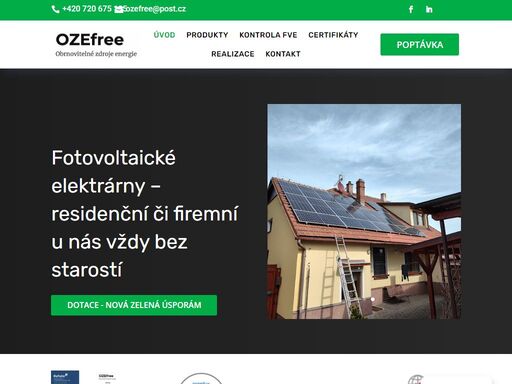 fotovoltaické elektrárny s dotacemi pro firmy i domácnosti. komplexní instalace, poradenství, projektová dokumentace a úspora energií s odborníky z ozefree po celé čr.